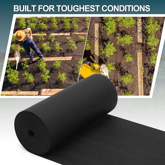 6oz 12in×50ft Non Woven Geotextile Fabric for Landscaping, Black Weed Barrier Landscape Fabric for French Drains, Underlayment, Construction Projects, Garden, Drainage, Erosion Control