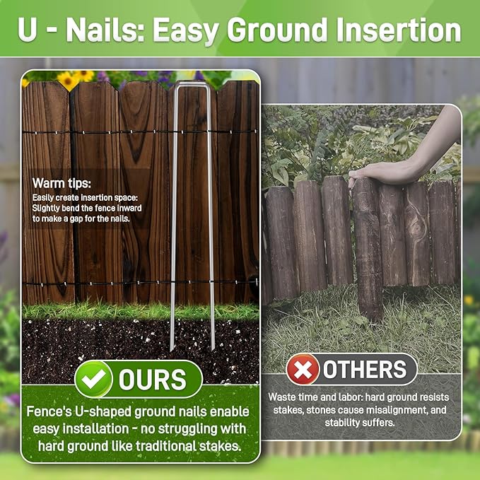 Mulctun Wood Garden Edging - 11.8" H X 47" L Sturdy Wooden Landscape Edging, Natural Flower Bed Edging Borders, Decorative Wooden Garden Fence for Yard Flower Bed Lawns Pathway Tree (4 Packs)