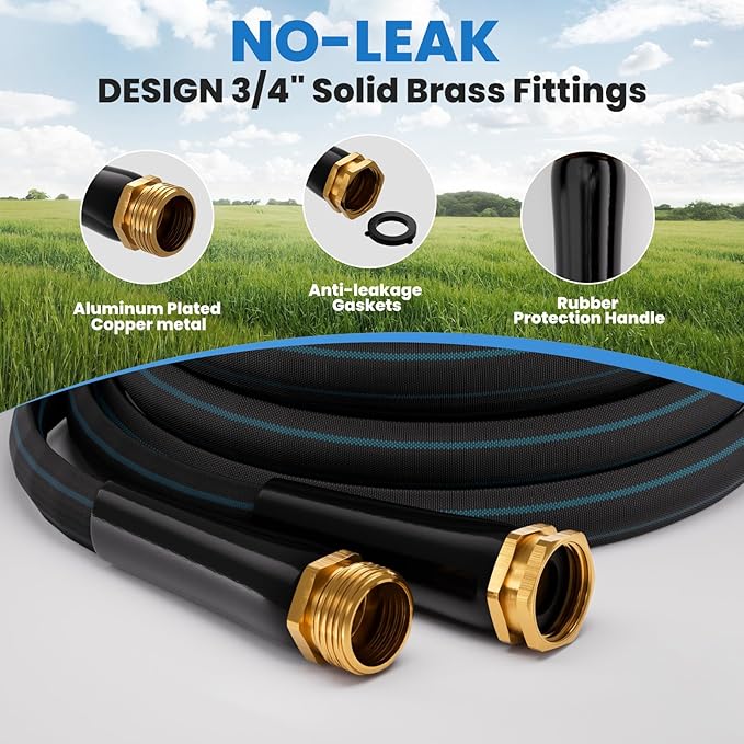 50FT Non-Expanding Garden Hose, Ultra-Lightweight Water Hose, Kink-Free, Burst-Resistant, Durable & Flexible Hose, All-Weather Outdoor Hose for Lawn & Garden, Car Washing