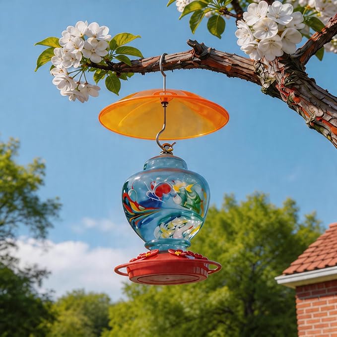 Small Rain Cover for Bird Feeder - 2PC x 8" Mini Hanging Weather Guard Protective Dome Against Rain/Snow/Sun - Orange Yellow Translucent Plastic - Dia. 20CM