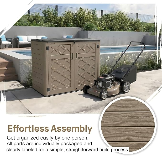 38 Cu. Ft Horizontal Resin Storage Shed, Outdoor Storage Cabinet, Weatherproof, Easy to Assemble, Outdoor Storage Box for Backyards/Patios/Garden, No Shelf (Brown)