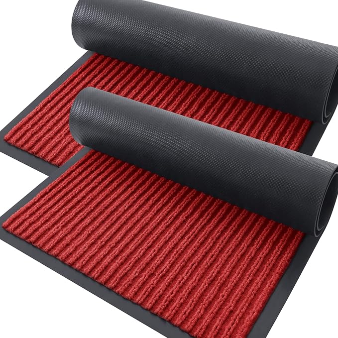 OLANLY Front Door Mat Indoor Outdoor Entrance, 2-Pack 59 x 23 Inch, Waterproof Heavy Duty Doormat, Fade Resistant, Low Profile, Easy Clean Patio Porch Welcome Floor Mats for Entry, Red