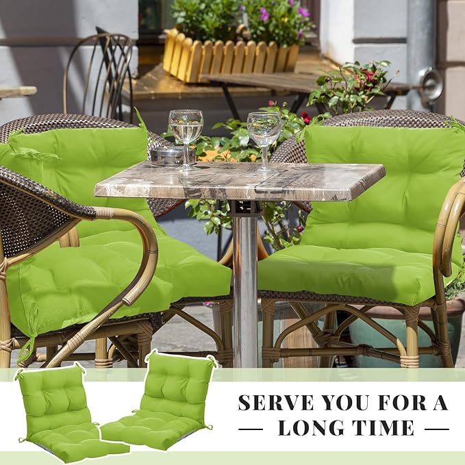 Marsui 2 Pcs Outdoor Indoor High Back Chair Cushions Patio Furniture Tufted Pillow with Ties Water-Resistant Replacement Outdoor Rocking Chair Cushions, 42 x 21 Inches (Fruit Green,Solid Color)