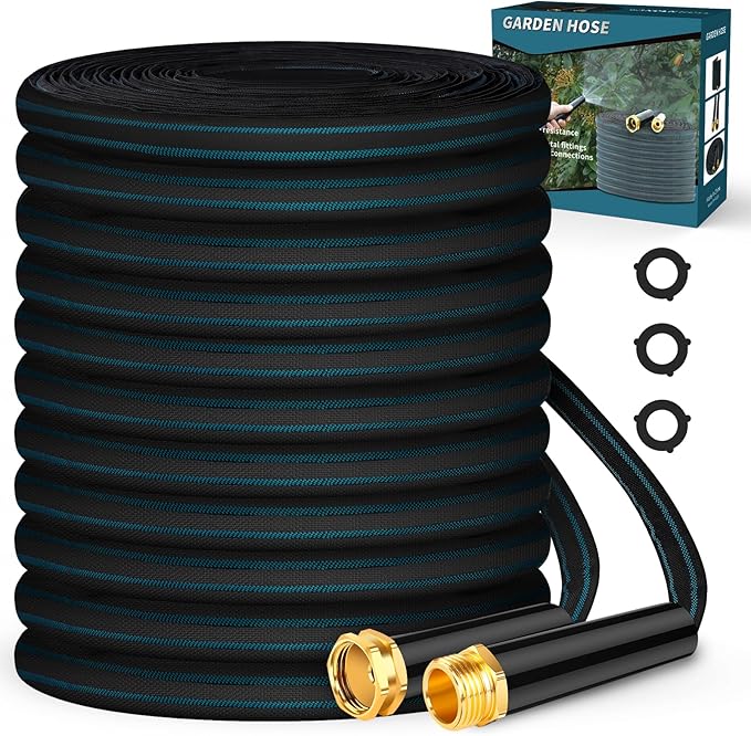 CXEZSIK Garden Hose 100ft Lightweight, Non-Expanding, Leak-Proof Metal Connector, No-Knot No-Tangle Easy to Store and Carry Wear-Resistant 3/4GHT Flexible Water Hose for Yard Outdoor (Black Lake Blue)