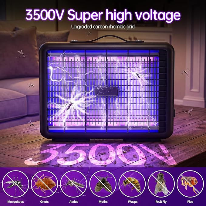 Electric Bug Zapper Indoor Outdoor, 100,000-Hour LED Mosquito Zapper with 3500V Powerful Grid, Lightweight Fly Zapper for Home, Patio, Garage