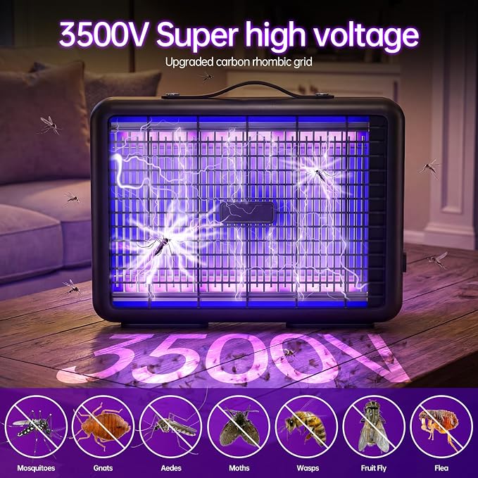 Electric Bug Zapper Indoor Outdoor, 100,000-Hour LED Mosquito Zapper with 3500V Powerful Grid, Lightweight Fly Zapper for Home, Patio, Garage