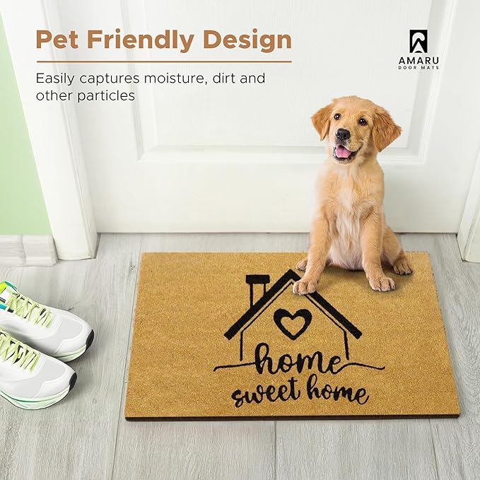Home Sweet - 17"x29" - Coir Door Mat with Heavy Duty Backing - Welcome Mats for Entryway, Porch - Anti-Slip PVC & Coconut Fiber Surface - Natural Home Accessories, Minimalist Original Design