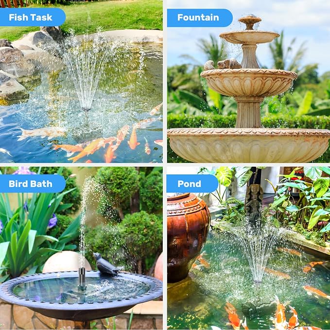 Antfraer Solar Fountain Pump for Bird Bath 6.5W, Solar Water Pump with Dry-Run Protection, Solar Fountain with Double-Layer Nozzles & 5FT PVC Tubing for Small Pond Bird Bath Waterfall DIY