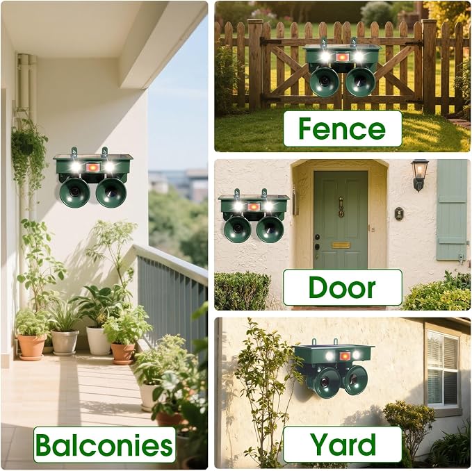 2026 Upgraded Solar Bird Repellent Outdoor: Ultrasonic Pigeon Repeller with Motion Sensor&LED Flash Light-Professional Woodpecker Deterrent for Farm,Garden,Patio-Waterproof Bird Deterrent Device