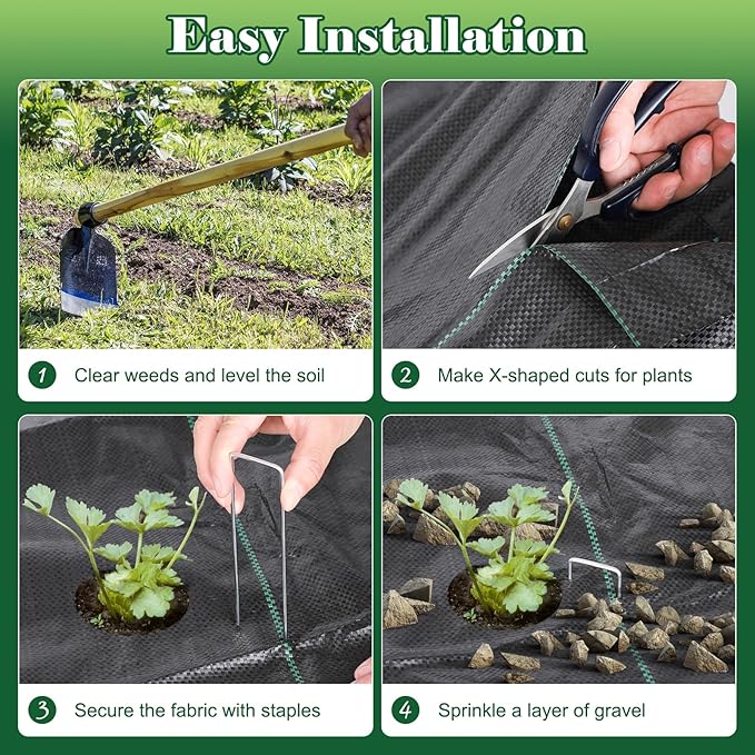 FEED GARDEN 4FT x 300FT Landscape Fabric Weed Barrier Fabric, Heavy Duty 3.2oz Weed Control Mat, Weed Blocker Ground Cover Geotextile Fabric for Gardening, with 20 U-Shaped Stakes