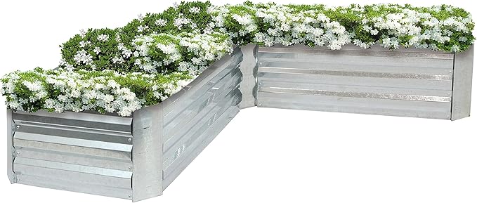 Sunnydaze Galvanized Raised Garden Bed Kit - 5x5x1 ft Outdoor Raised Garden Bed - Metal Planter Box for Vegetables, Flowers, Herbs - Silver - L-Shaped