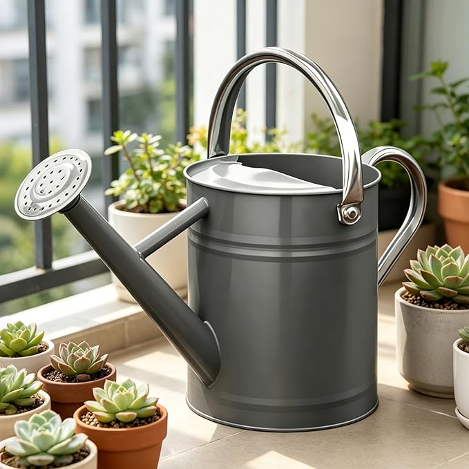 Metal Watering Can for Outdoor and Indoor Plants, Watering Can Decor, 1 Gallon (Gray)