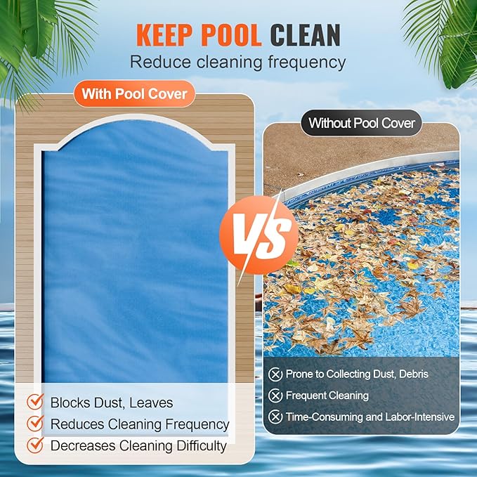 VEVOR Solar Pool Cover, 24 x 12 ft Rectangle Solar Cover 12 mil for Pools, Inground Above Ground Swimming Pool Solar Blanket with Bubble, Heat Retaining Solar Covers Blue