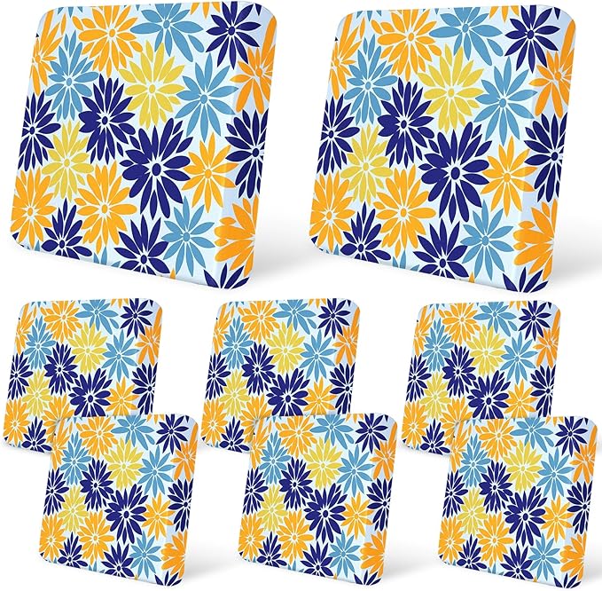 pickyNproud 8Pcs Patio Cushion Covers Stretch Outdoor Couch Cushions Slipcovers Replacement Washable Furniture Protector with Elastic Bottom Sofa Chair Seat Cover, Blue Yellow Floral