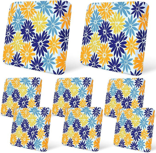 pickyNproud 8Pcs Patio Cushion Covers Stretch Outdoor Couch Cushions Slipcovers Replacement Washable Furniture Protector with Elastic Bottom Sofa Chair Seat Cover, Blue Yellow Floral