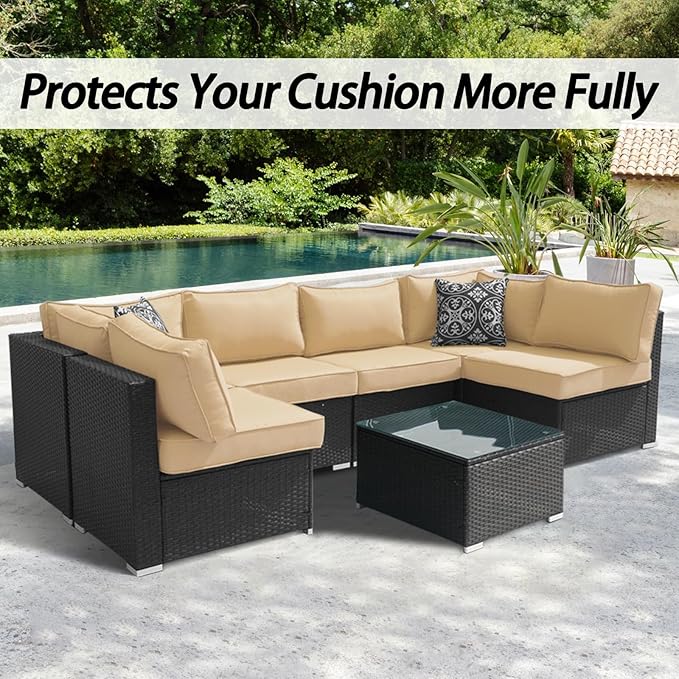 14Pcs Patio Cushion Covers Replacement Splashproof UV-Resistant Inelastic Covers with Zippers, Max Compatible 25.6x25.6x4inch Patio Cushion, for 7 Pcs Outdoor Patio Furniture Sets