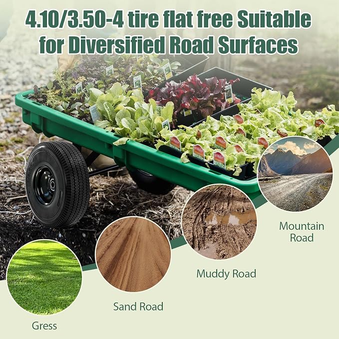 4.10/3.50-4 Tire and Wheel, 10" Solid Tires with 5/8” Bearing, Extra 3/4”&1/2” Bearings, 2.2” Offset Hub, Flat Free 4.10/3.50-4'' Wheels for Dollies, Hand Trucks, Tractors (2 Pack) (Black)