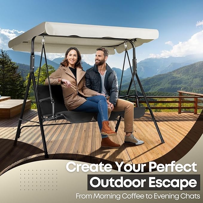 Flexzion Replacement Canopy for Outdoor Swing - 75" x 52" / 1.90m x 1.32m 2 Seat Bench Glider Swings Shade Fabric UV Weather Waterproof for Outdoor Garden Patio Yard Park Porch Seat Furniture, White