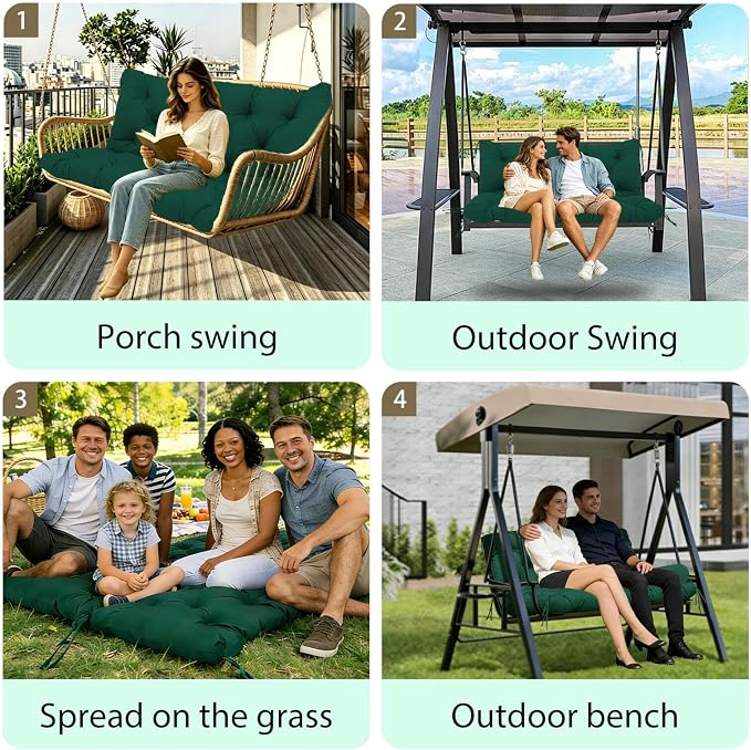 5 Inch Thick Waterproof Patio Porch Swing Cushions, 60x40 Inch 3 Seater Replacement Cushion with Backrest & 8 Ties, Fade-Resistant Outdoor Bench Swing Pad