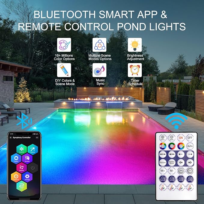 RGB Underwater Pond Lights, Super Bright LED Submersible Fountain Lights Colored Landscape Spotlights, Bluetooth APP Control IP68 Waterproof for Fish Aquarium Tank Garden Yard Pool (Set of 6)
