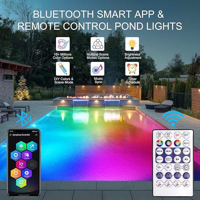 RGB Underwater Pond Lights, Super Bright LED Submersible Fountain Light Colored Landscape Spotlights, Bluetooth APP Control IP68 Waterproof for Fish Aquarium Tank Garden Yard Pool (Set of 12)