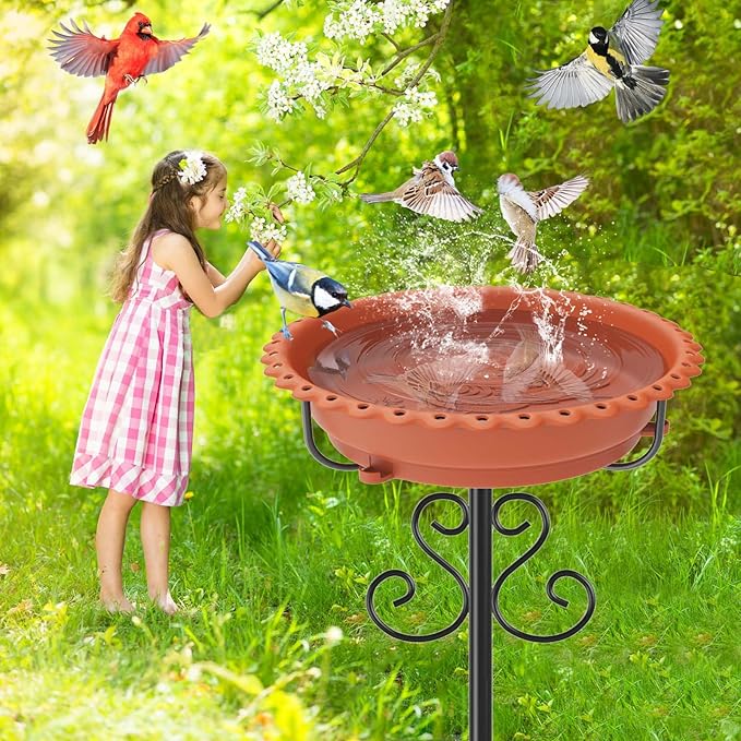 Bird Bath for Outside,Outdoor 12" Birdbath Detachable Water Bowl,Vintage Freestanding Bird Baths Bird Feeder for Outdoors Garden Patio Yard Lawn Decor (Brown)