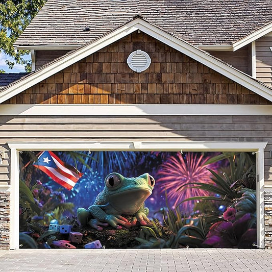 6 * 13FT Summer Puerto Rico Garage Door Cover Decorations Sunset Palm Trees Garage Door Banner for Outdoor Indoor Summer Party Photography Backdrop