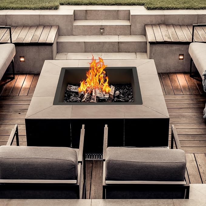 OUSHENG 32 Inch Square Fire Pit Ring Insert for Outside Wood Burning, 36 Inch Outer Large Solid Steel Firepit Liner for Above or In-Ground Outdoor DIY Camping Garden Patio Backyard