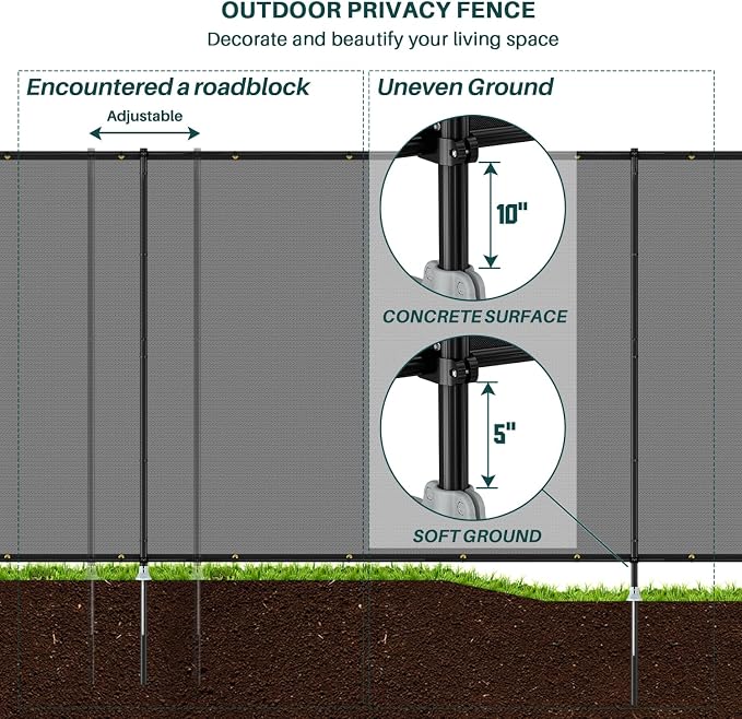 Bynbbur 5'x53' Outdoor Privacy Screen Freestanding with Iron Poles and Stakes, Temporary Dog Fencing, Backyard Divider, Metal Garden Fence for Pool Patio Barrier Border, Gray