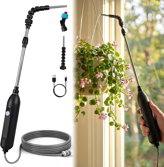 High Reach Electric Plant Waterer for Indoor Hanging Plants,Telescoping Indoor Water Sprayer Wand with Pump, 180° Adjustable Watering Nozzle High Flow Leakproof Design