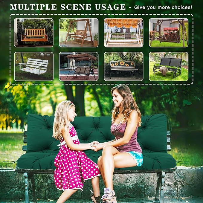 Porch Swing Cushions Outdoor, 5 Inch Thick Waterproof 2-3 Seater Replacement Swing Cushion with Backrest and Anti-Slip Ties, Perfect for Porch, Patio, Garden, Outdoor Bench Furniture, 40×40×5 Inch