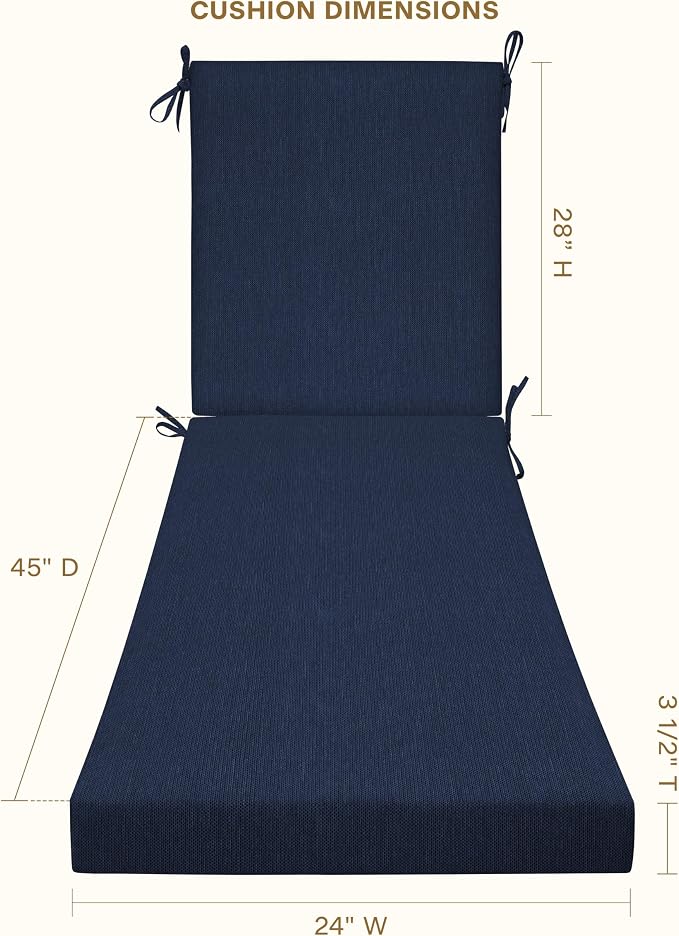 Honeycomb Outdoor Chaise Lounge Cushion for Patio Furniture, Water & Fade Resistant, Removable Cover, 24 x 73, Heritage Textured Solid Indigo Blue