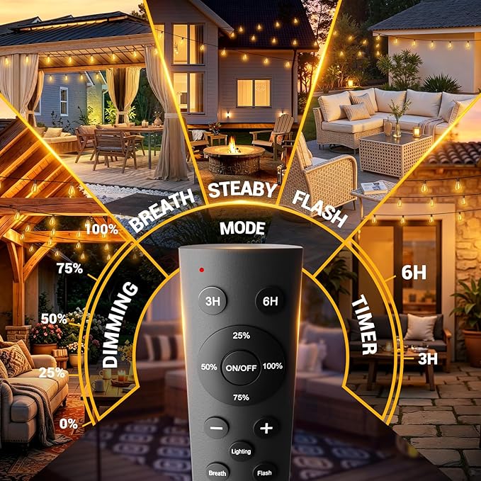 30FT Patio String Lights Outdoor, 10+1 LED Shatterproof Bulbs with Remote & Timer,2700K Dimmable Waterproof Hanging Decor for Backyard, Garden, Porch, Balcony, Wedding Party Lighting