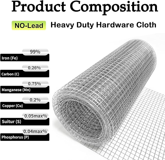 Hardware Cloth 1/4 inch 8INx20FT Galvanized After Welding 23 Gauge,Chicken Wire Mesh Screen Fence Wire Mesh Roll for Chicken Pen/Coop Fences, Garden Fences,Poultry Netting Cage