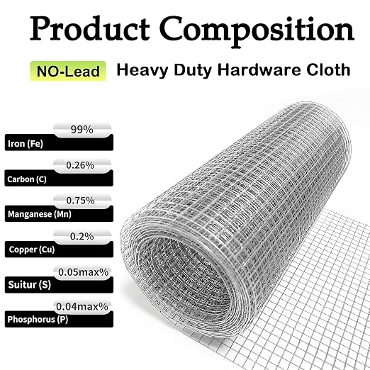 12IN x 10FT Hardware Cloth 1/4 inch Chicken Wire Fencing 23Ga, Hot Dipped Galvanized After Welding Garden Plant Supports Welded Metal Chicken Wire Fence, Poultry Animal Netting Cage Screen