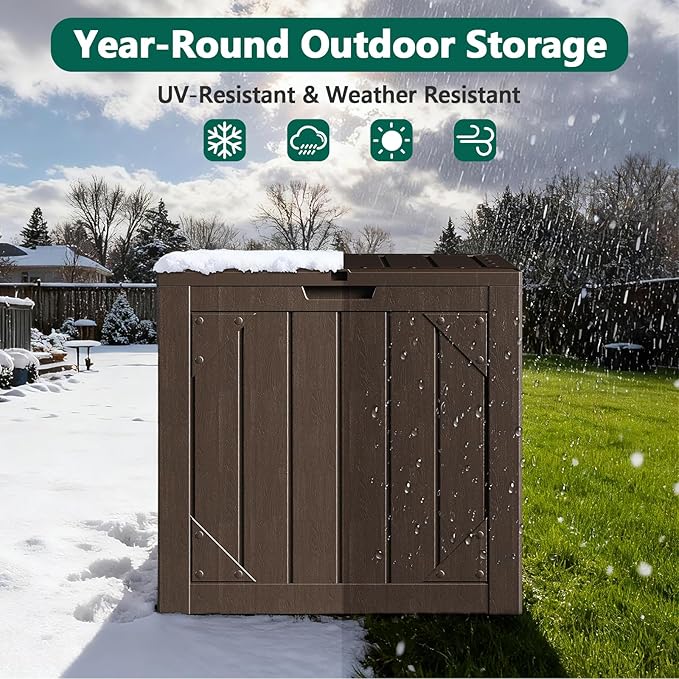 Outdoor Storage Box, 31 Gallon Lockable Waterproof Deck Storage Box, Yard Storage Bin, Suitable for Gardens, Brown