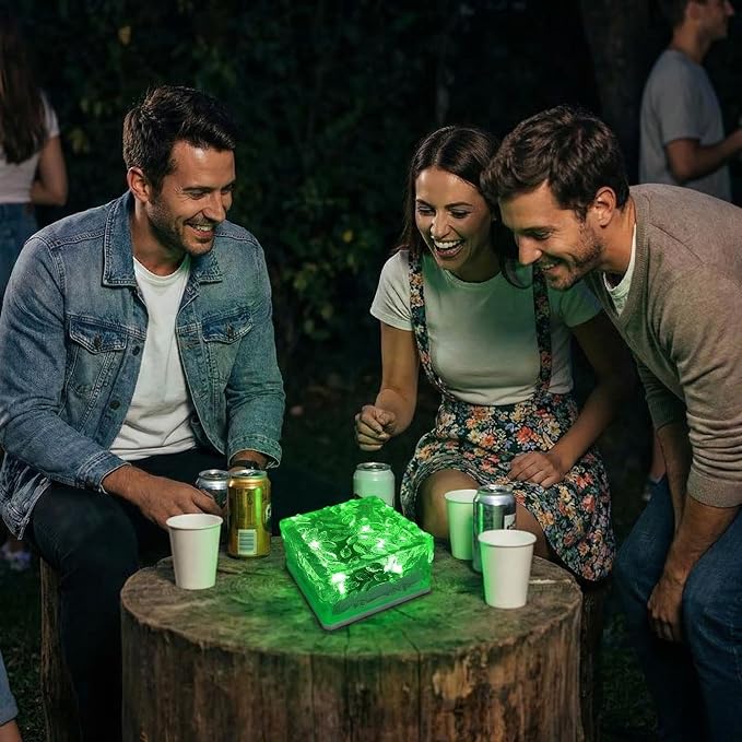 Solar Powered LED Acrylic Brick Lights, Multicolor Water Ripple Design, Waterproof In-Ground Landscape Path Lights for Outdoor Garden Patio Walkway (Green)