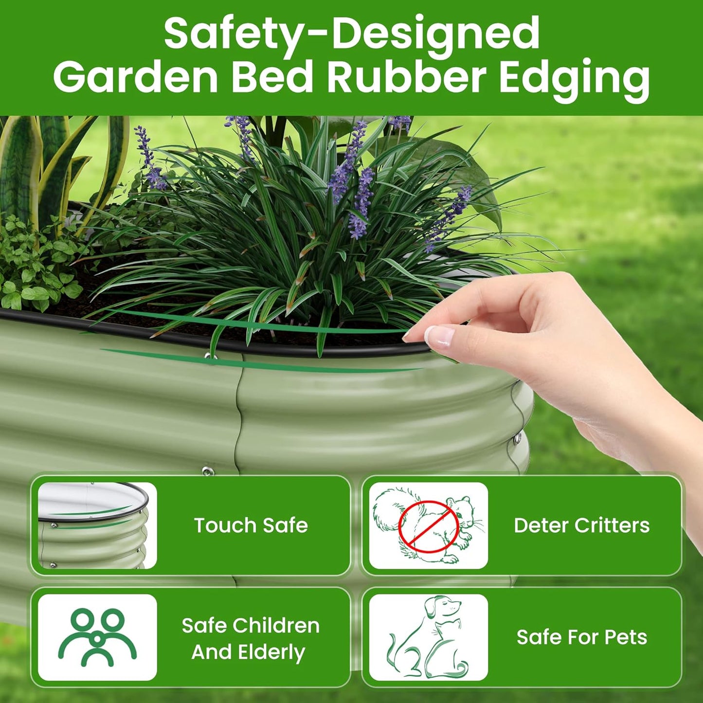 5x2x1.4 Ft Raised Garden Bed, Planter Box Outdoor with Rubber Edge Zinc-Aluminum-Magnesium Stainless Steel Durable Metal Garden Beds Kit for Vegetables, Flowers, Herbs and Succulents(Light Green)