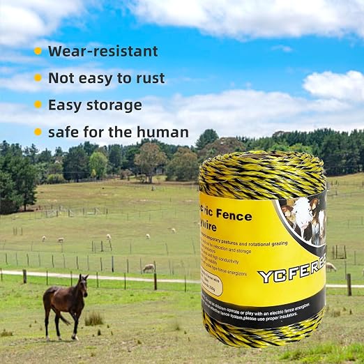 Upgraded Electric Fence Polywire 330 Feet，100 Meter，6 Stainless Steel Strands for Reliable Conductivity and Rust Resistance，Portable Electric Fence Rope