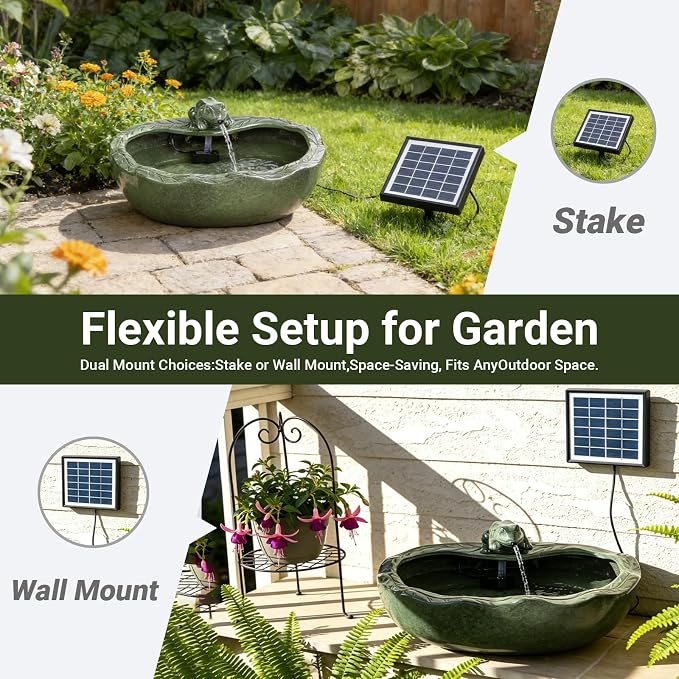 Ceramic Solar Water Fountain Outdoor – 11" Glazed Frog Solar Garden Fountain, Solar Powered Fountain for Garden, Patio, Yard, Tabletop