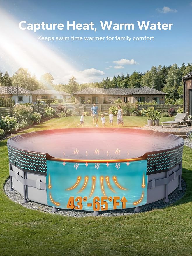 POOLHACKER 16 FT Round Pool Cover 420D Swimming Pool Cover for Above Ground Pools, Solar Pool Cover with Steel Cable & Pulley Tightening, Windproof and UV Resistant