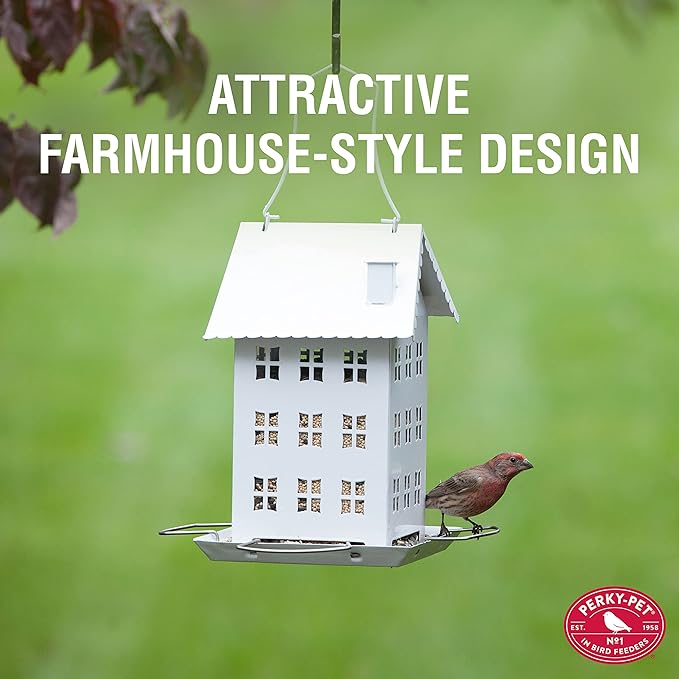 Perky-Pet Farmhouse Wild Bird Feeder - 2.8 lb Wild Bird Seed Capacity, WFH001 - Feed Multiple Birds - Backyard Decor - Durable Metal Construction