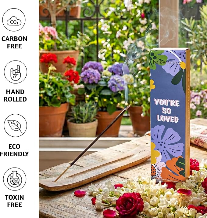 Folkulture Jasmine & Rose Incense Sticks (120 Sticks, Set of 6) Graduation Gifts | Organic Aromatherapy & Meditation Incense | No Charcoal, Non-Toxic, 45 Min Long Burning