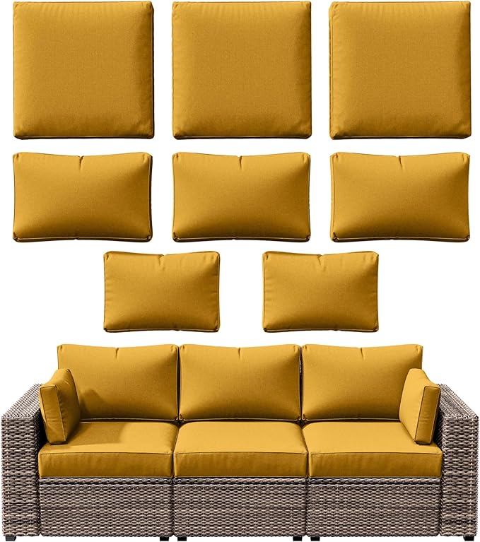 8p Outdoor Cushion Slipcovers Outdoor Patio Cushions Covers Replacement Waterproof with Zipper for 3-Seat Rattan Sofa Patio Furniture Cushion Covers, Covers Only