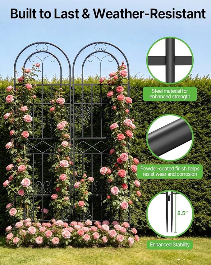 Suteck Garden Trellis for Climbing Plants Outdoor, 71” H x 20” W, 4 Pack Metal Garden Trellis with Rustproof Powder-Coated, Rose Trellis for Patio Lawn Yard, Flower & Vegetable Support