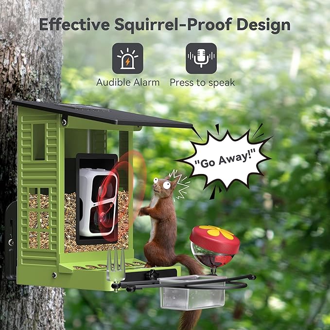 Rayki Metal Solar Powered Smart Bird Feeder with Camera, AI Identify with Solar Lights, 2K HD Cam & WiFi, Instant Arrival Alerts,Ideal Gift for Bird Lovers
