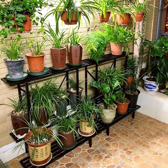 Zhongma 3 Tier Plant Stand Space-Saving Heavy Duty Plant Holder for Balcony, Home, Garden ,Metal Sturdy Plant Stand for Indoor and Outdoor