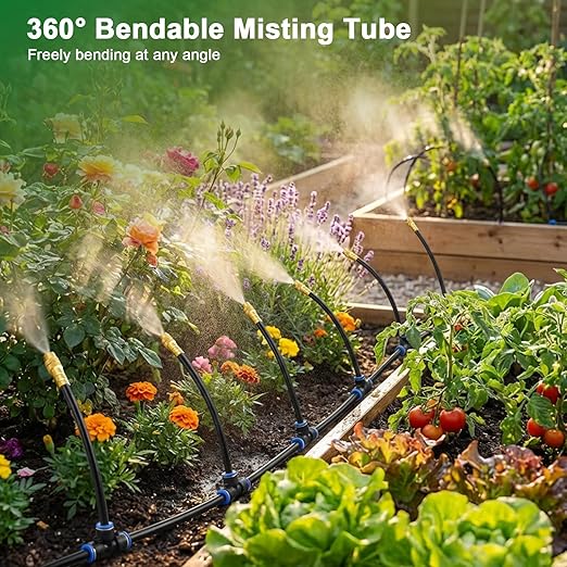 Drip Irrigation System, 2026-Upgrade 20Ft 1/4" Garden Watering System with 5 Pcs 360° Adjustable Copper Nozzles, DIY Kit for Garden, Lawn, Greenhouse, Raised Beds & Outdoor Plants