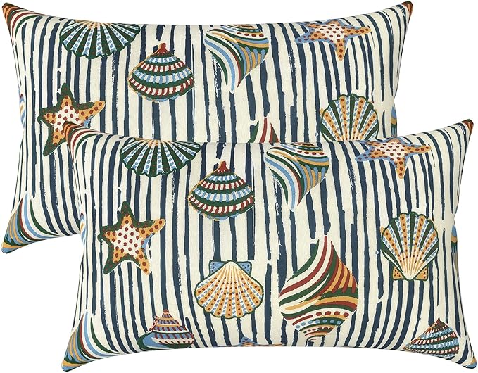 LVTXIII Outdoor/Indoor Lumbar Pillows, Decorative Patio Lumbar Cushions, Fluffy Fade Resistant Throw Pillow Cushions for Home Patio Coach Sofa, 12×20 Inch, Pack of 2, Crayon Shells