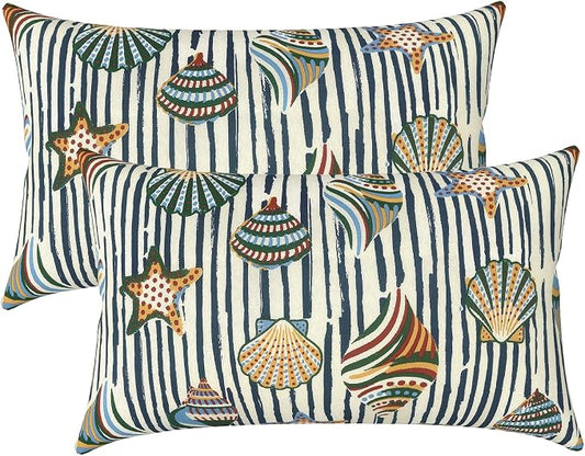 LVTXIII Outdoor/Indoor Lumbar Pillows, Decorative Patio Lumbar Cushions, Fluffy Fade Resistant Throw Pillow Cushions for Home Patio Coach Sofa, 12×20 Inch, Pack of 2, Crayon Shells